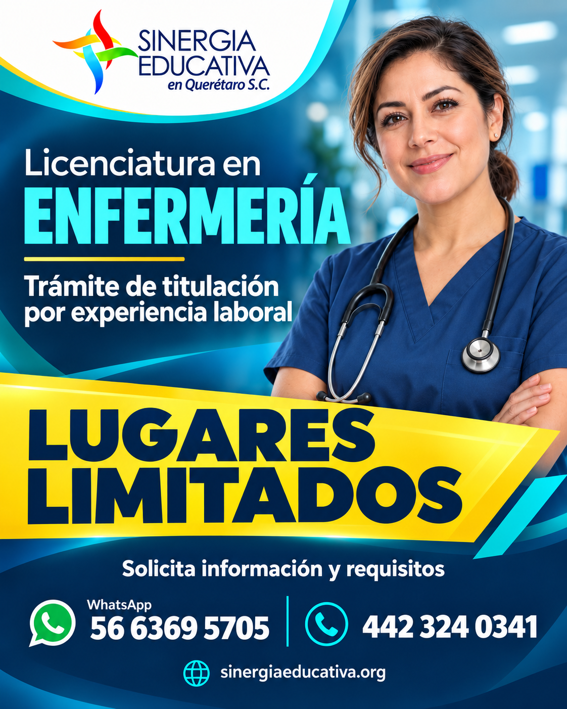 Material ilustrativo de Sinergia sobre titulación en la Licenciatura en Enfermería por experiencia laboral.